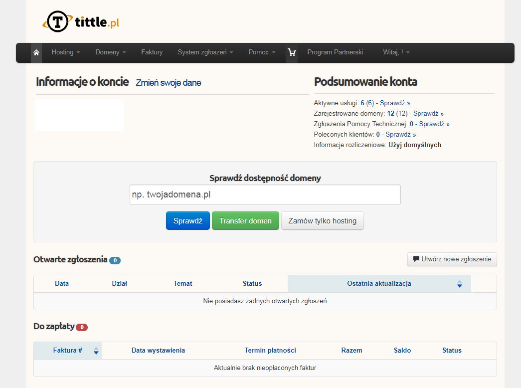 Panel Klienta TITTLE.pl